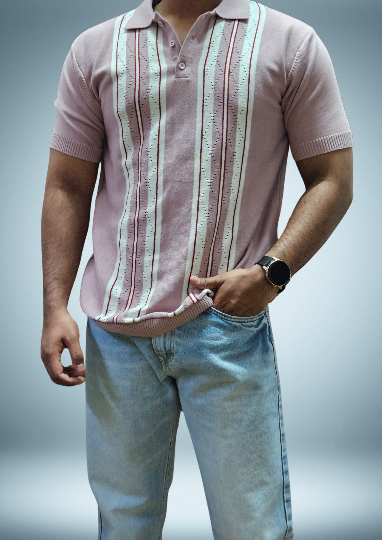 KNITTED STIPES POLO TSHIRTS